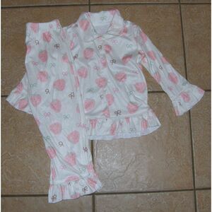 NEW Girls Sz 4-5 Years Snap Up Long Sleeve Shirt & Pants 2 Pc Pajama Lounge Set